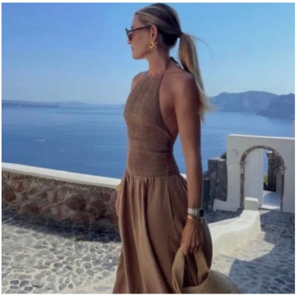 Zara flowy brown halter dress size medium